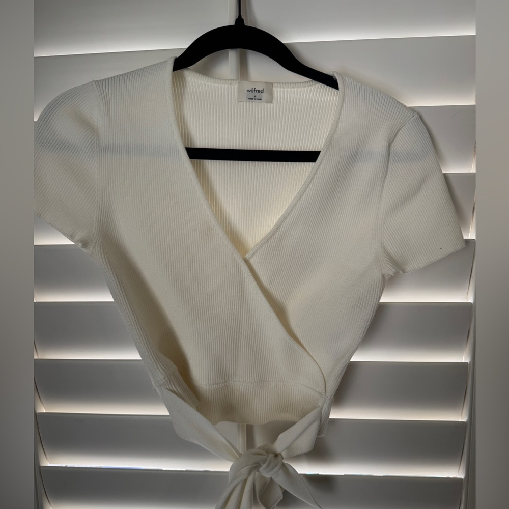 Aritzia Cream Wrap Top - M